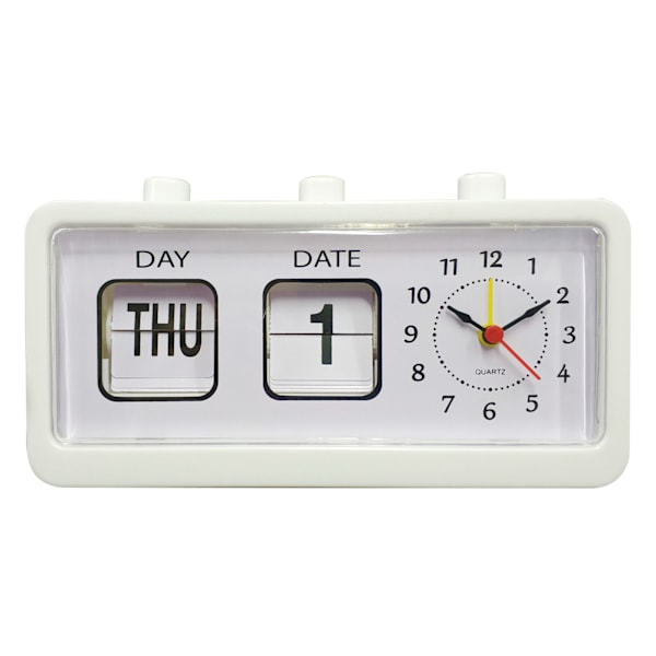 Retro kalender flip klocka sängkant fyrkantig klocka med 3 tryckknappar hushåll White