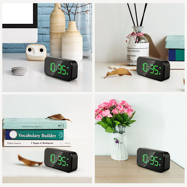 Digital väckarklocka 5-tums LED-skärm 12/24H 5 ljusstyrka sovrumsväckarklocka Hemmakontor Green