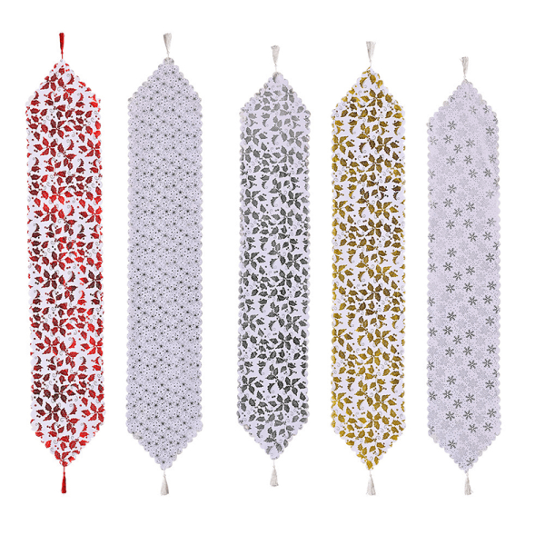 Bordslöpare Färgglada Cover Festprydnader Duk För Jul Hemmatbord Silver Snowflake