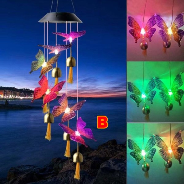 Solar Wind Chime Färgskiftande Wind Chimes Vattentät hängande dekoration för Hem Graden Office B