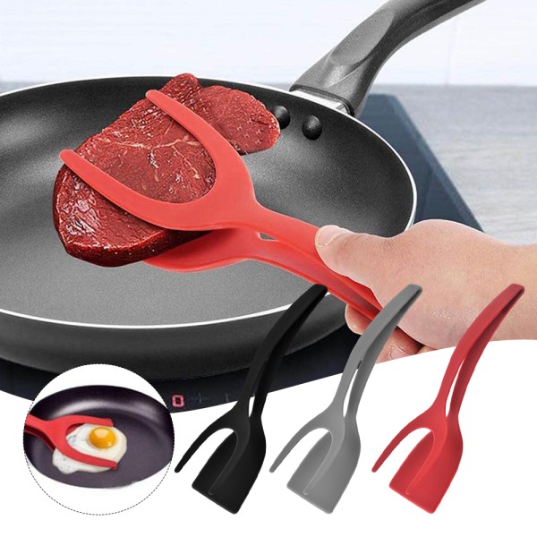 2-i-1 spatel och tång, non Stick-omeletttillverkningsklämma för hemköket Red