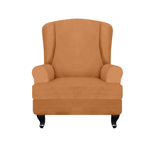 Hög elastisk mjuk mocka Wingback cover Halkfri enfärgad Stretch-skydd för sluttande arm King Back stol Camel