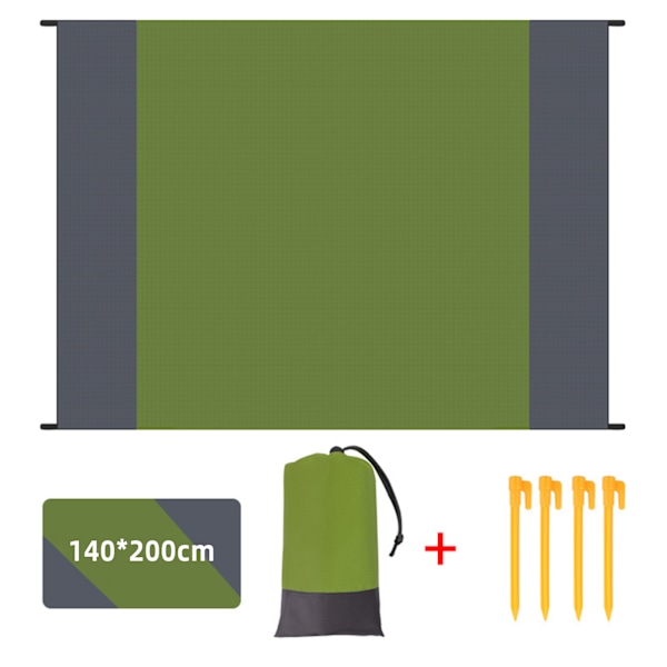 Utomhus sandtät strandmatta bärbar hopfällbar fickcampingmatta med 4 pinnar för vandring camping Army Green Gray 140*200cm