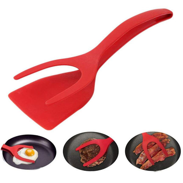 2-i-1 spatel och tång, non Stick-omeletttillverkningsklämma för hemköket Red