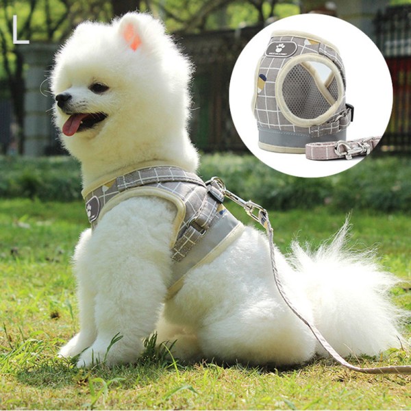 Mjukt mesh vadderat hundsele med koppel Reflexväst för liten medelstor hundkatt Khaki L