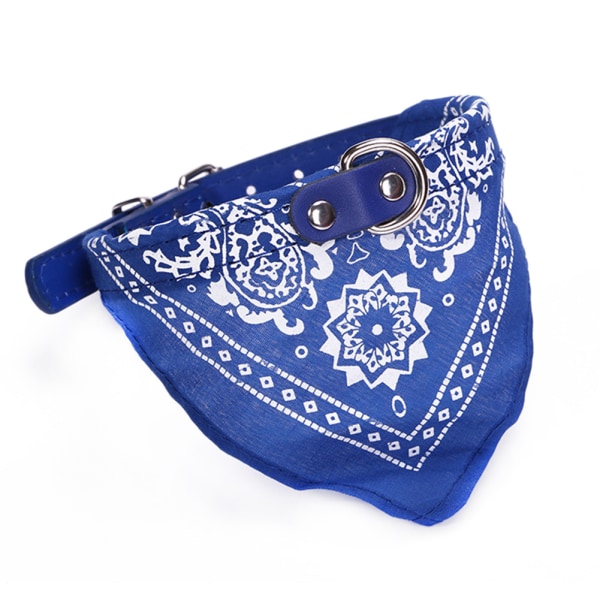 Hundbandanahalsband Justerbar katthalsduk för husdjur PU-halsband med printed triangulär halsduk Blue L