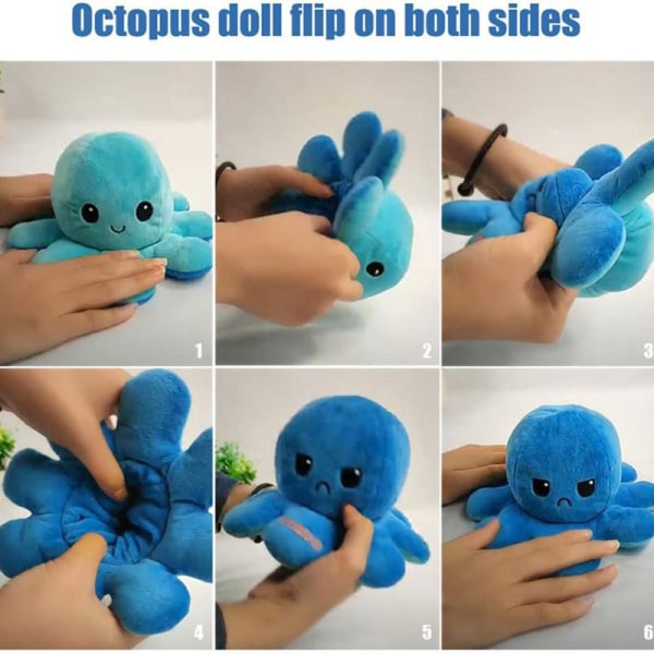 Flipup Octopus Doll Dubbelsidig Flipup Doll Octopus Plyschleksak Flipped Octopus För barn Hem Blue Purple