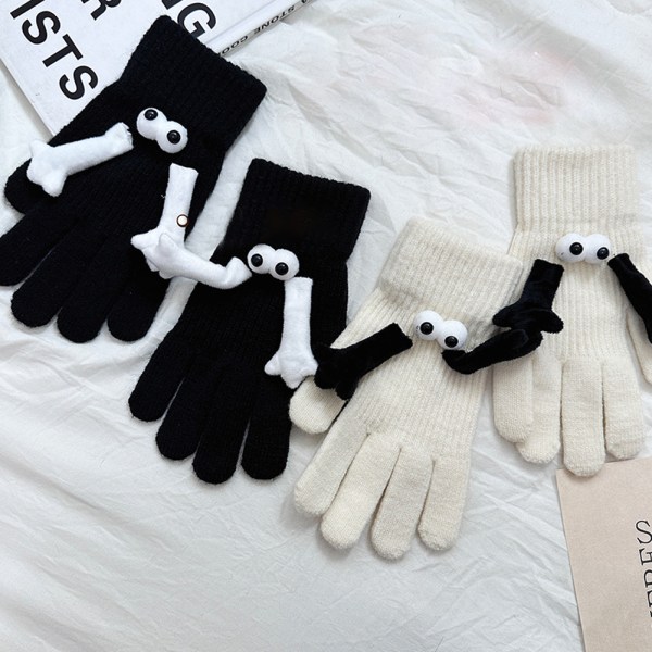 Tecknad hand-i-hand varma stickade handskar Bekväma andningshandskar för kvinnor män barn Beige Adults