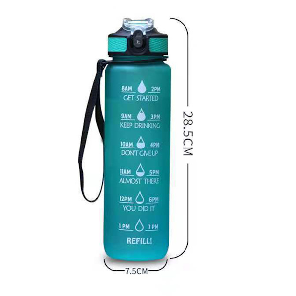 1000ML vattenflaska med sugrör Utomhussportmugg med bärrem för utomhuscamping Green with Purple