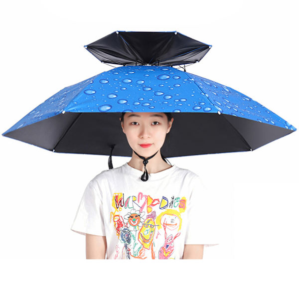 2-lagers paraplyhatt Bärbar andningsbar paraplyhatt Fällbar regnskydd 95cm Raindrop Blue