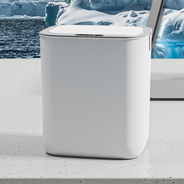 Automatisk sensor papperskorg Stor kapacitet soptunna med lock för kök 14L Pearl White Battery Version