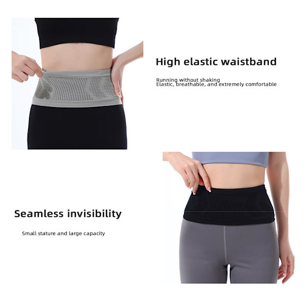 Multifunktionell stickad andningsbar dold midjeväska bärbar svettabsorberande paket för ridning fitness Grey M