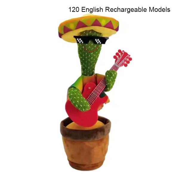 Elektrisk kaktus plyschleksak Supersöt Pratar Inspelning Dans Kaktus Nyhet Presenter för barn 120 English Rechargeable Models Mexico   Guitar