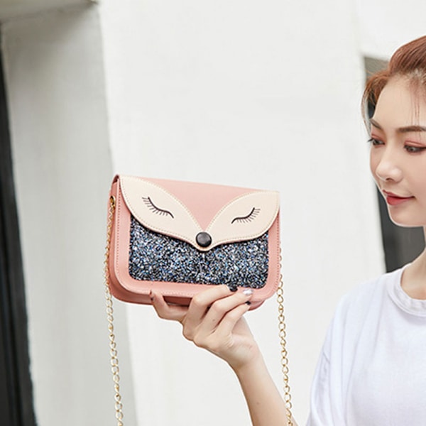 Söt print för damer Mode Cross-body axelväska med kedja rem Dam Mini fyrkantiga väskor Clutch plånbok Handväskor Pink