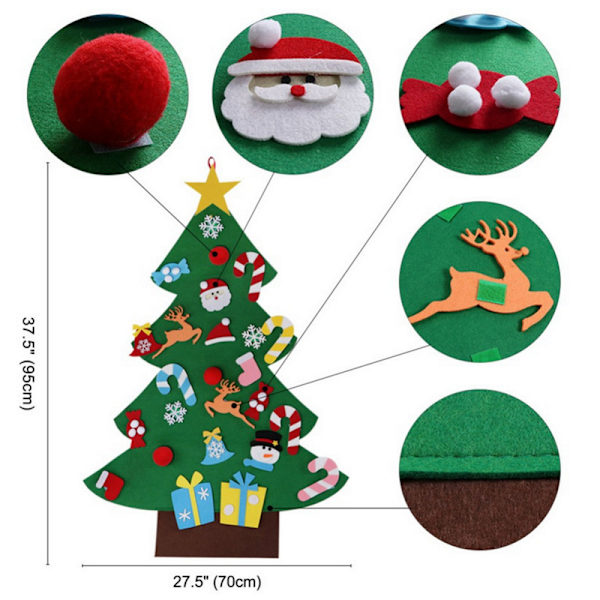 DIY filt julgran med återanvändbar prydnad icke-vävd hängande julfestival dekoration set för väggdörr Christmas Tree Velcro