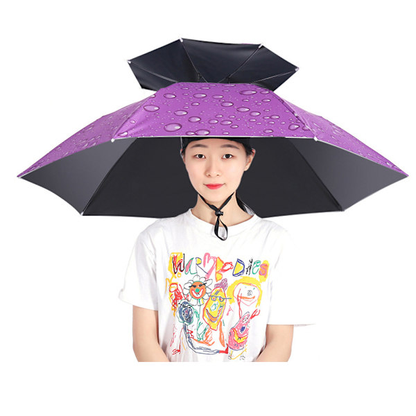 2-lagers paraplyhatt Bärbar andningsbar paraplyhatt Fällbar regnskydd 95cm Raindrop Purple