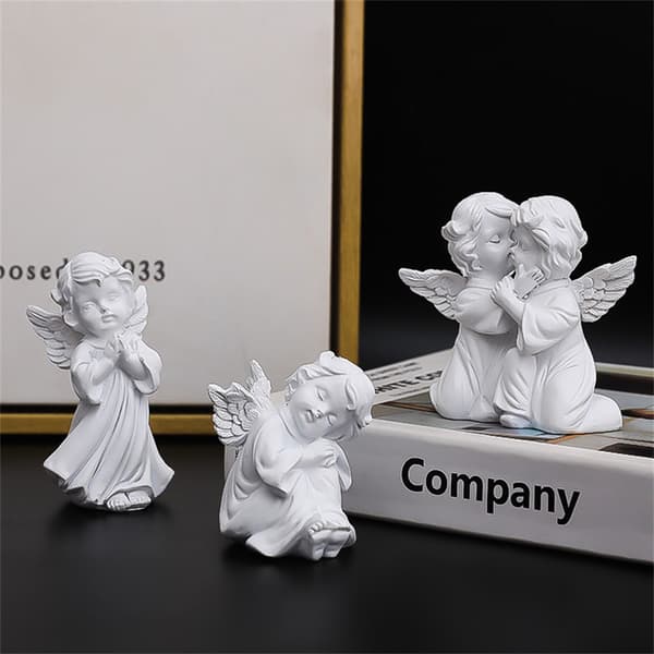 Vit Baby Prayer Angel Statyer Ornament Hem Desktop Decor Resin E