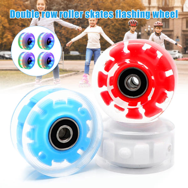 4st slitstarka lysande rullskridskohjul med lager lämpliga för dubbelradsskridskoåkning och skateboard White Light Wheel