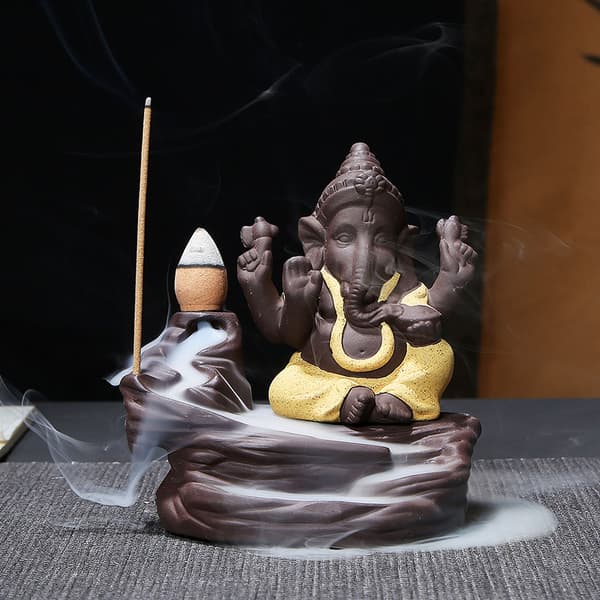 Creative Ganesha Rökelse Vattenfall Rökelse Hållare Desktop Ornament Backflow Vattenfall Dekor Aromaterapi Prydnadspresent Yellow