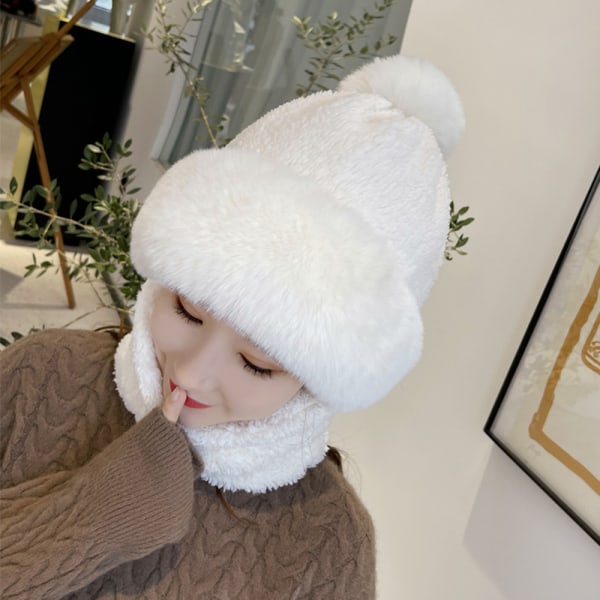 Enfärgad Beanies Hat Scarf Set för höst och vinter Mjuk kalltäta mångsidiga hattar för kallt väder White
