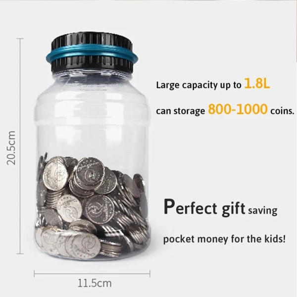 1,8L Elektronisk Räkne Mynt Sparpott Transparent Pengar Behållare För Barn Pojkar Flickor USD