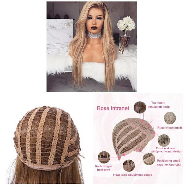 Dam Gradient Blond Lång Lockig Peruk Syntetisk vågigt hår Värmebeständig peruk Glod