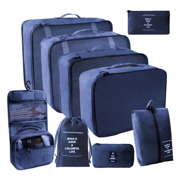 9 st/11 st enfärgad reseförvaringsväska Set Bärbar resväska Kläder packpåse för resa deep cerulean