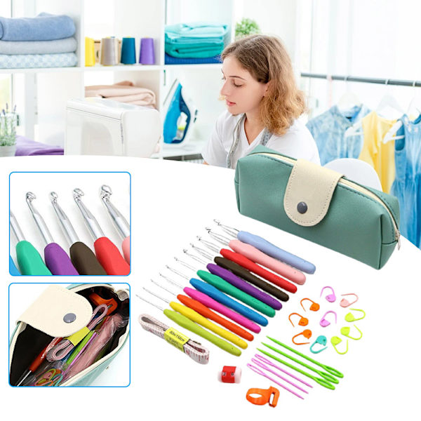 Set med påse 30 ST Stickor Syverktyg inklusive plastnålar Stickmått & måttband Blue