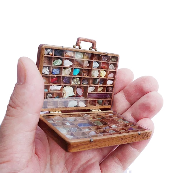 Trä resväska hantverk med sten kompakt och delikat för sten display Wooden Box