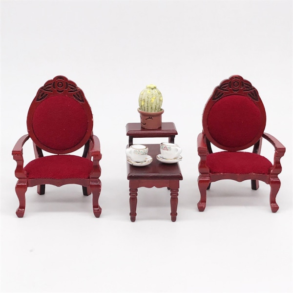 Klassisk Röd Trästol Minidocka Möbelmodell För 1/12 Dollhouse Lekhusleksaker Red