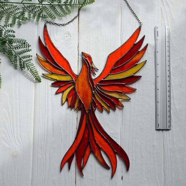 Phoenix Bird Suncatcher trädgårdsdekoration för utomhus handgjord harts flygande djur hängande hänge för hem A