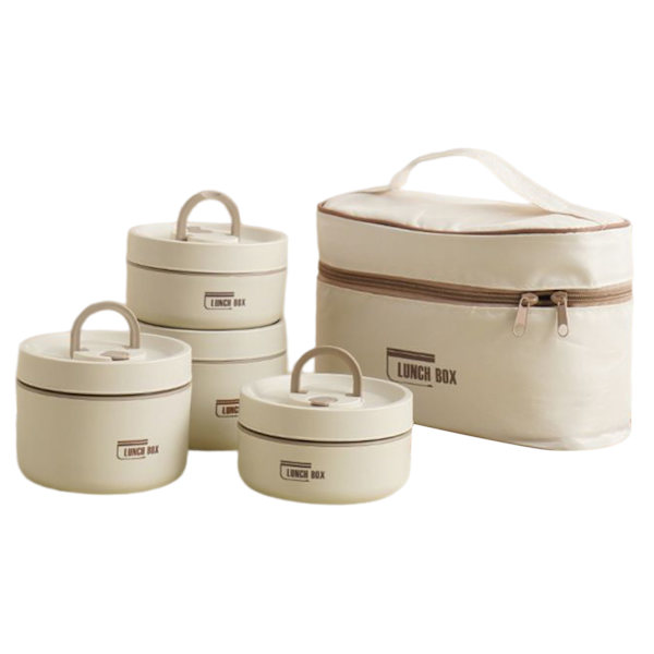 Bärbar isolerad lunchbehållare Set Multi-Layer Combination Picknick Lunch Box Beige 4 Layer