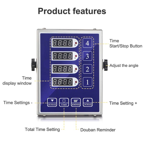 Restaurant 4-kanals påminnelsestimer digital restauranttimer EU Plug