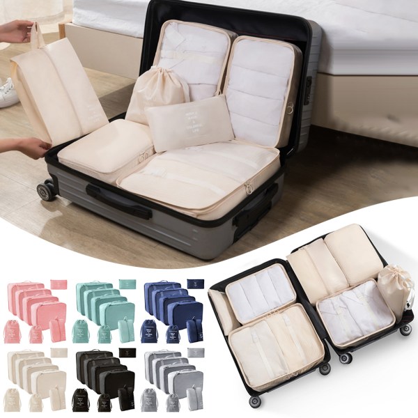 8 st Resepackningskuber för toalettartiklar Kosmetika Digital bärbar resväska Kläderpackningsväska för resa Black
