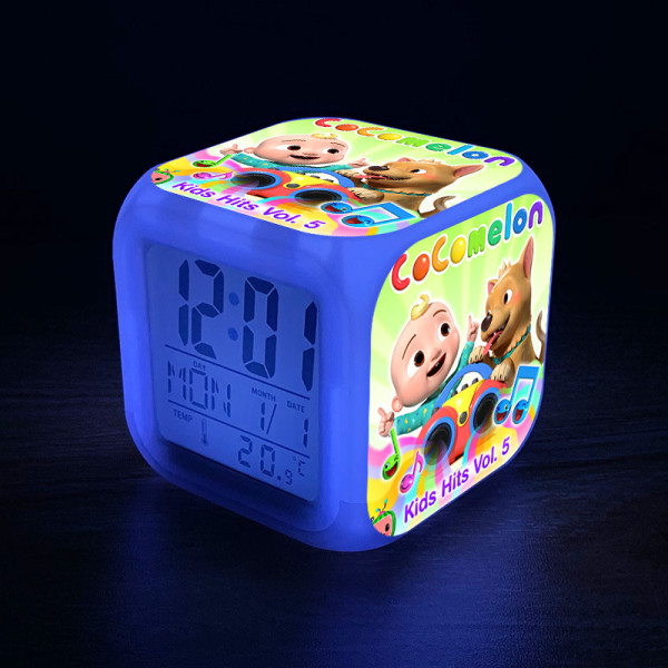 CoCoMelon7 Colors LED Digital Väckarklocka Multifunktionstermometer Byter nattljus 05