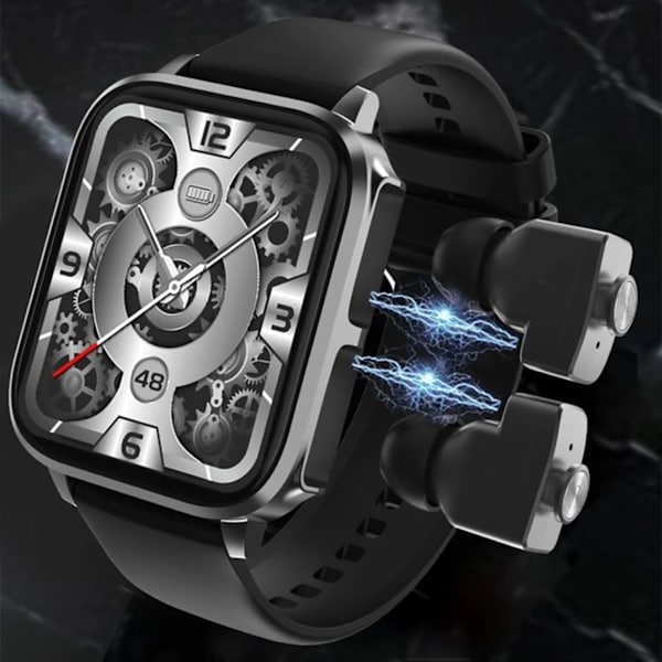 2 i 1 Smartwatch och Headset Bluetooth-kompatibla hörlurar med Smartwatch sömnpulsmätare Black