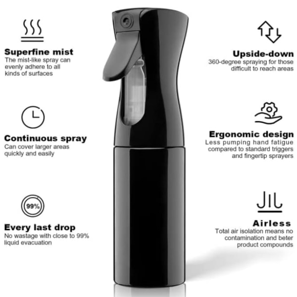 200 ml vattensprayflaska för frisör Återanvändbara lätta vattensprutor för hårstyling Black