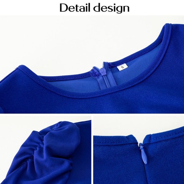 Elegant midja rund hals lång klänning bekväma andningsbara kläder för kvinnor dagligt slitage Sapphire Blue S