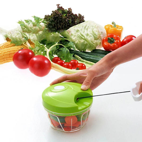 Manuell mathackare Mini Slitstark handhållen Easy Pull Food Chopper Köksredskap för grönsaksnötter Vitlök White