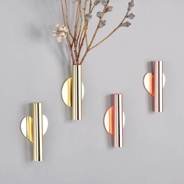 Blomsterarrangemang Tube Innovativ Vägg Blomma Guld Perforatin Gratis Vardagsrum Väggdekorationshänge Golden Round Bottom