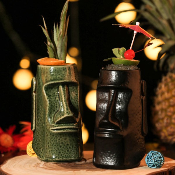 Härlig Hawaii-stil keramisk mugg Flerfunktions-återanvändbar kopp Hem Bar Party Drinkware C 415ML