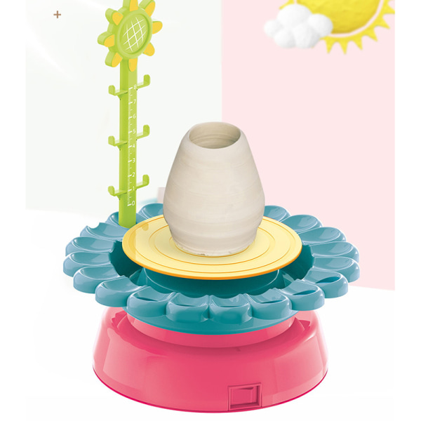 Clay Pottery Wheel Craft Kit Kids Nybörjare USB DIY-keramikmaskin med lufttorrande lera och färgpalett Pedagogisk leksak Pink