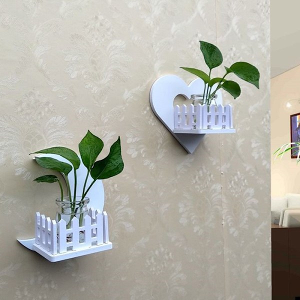 2/3 ST Stålfri Hydroponic Plant Krukställ Set Självhäftande Väggmonterad Blomkrukhållare Med Glaskruka & Lim 17*17cm Moon   Sun