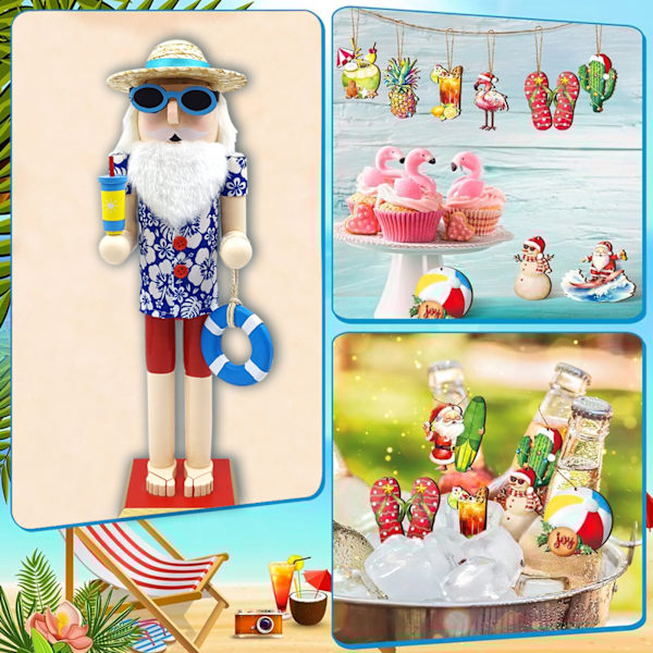 Beach Santa Wood Nötknäppare Stora unika dekorativa prydnader för festlig julbordsdekor Ll0047