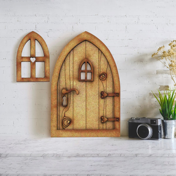 Fairy Dörr och Fönster Set För Träd Miniatyr Trä Fairy Pixie Trädgård Utomhusdekor för Hem Barn 3