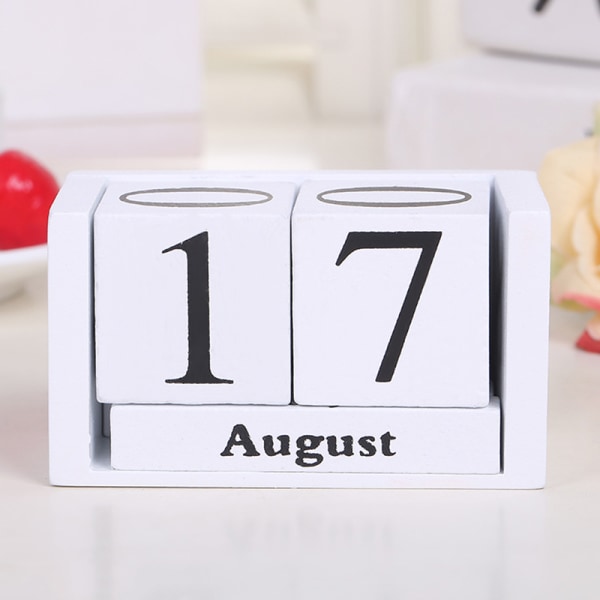 Vintage trä evighetsskrivbord Kalender Block Planner Permanent Desktop Organizer DIY Agenda White