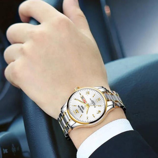 Helautomatisk mekanisk watch för män Enkel vattentät armbandsur Present för födelsedag Gold