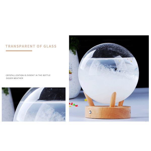Tempest Glas Ball Predictor Färg Väderprognos Med Trä Bas Dekorativ Barometer Med LED-ljus Skrivbordsprydnad White luminous Version