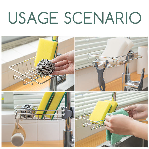 Svamp Holder Over Hane Køkkenvask Caddy Organizer Justerbar Rustfrit Stål Svamp Holder Til Køkkenvask 3pcs