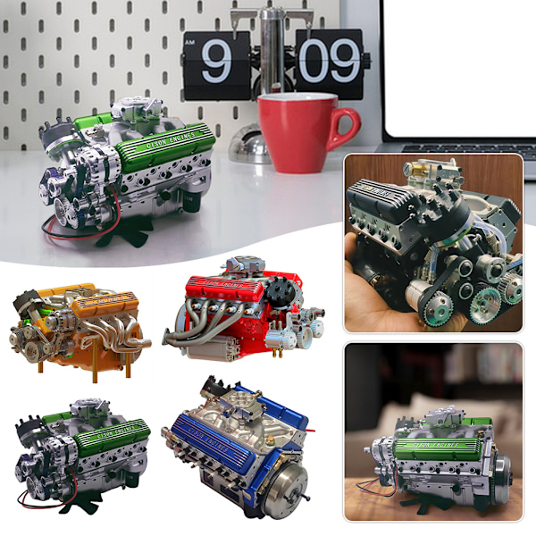 V8 Mekaaninen moottorikoriste Simulaatiomoottori Hartsi Koriste Tyylikäs Työpöytäkäsityö Toimistopöydälle Green